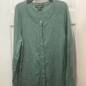 Eddie Bauer Green Cardigan Button Up Sweater Long Sleeves Size Large Womens